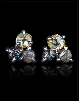 Colormix Of Raw Diamonds In White Gold Earrings – 1.56 ct.