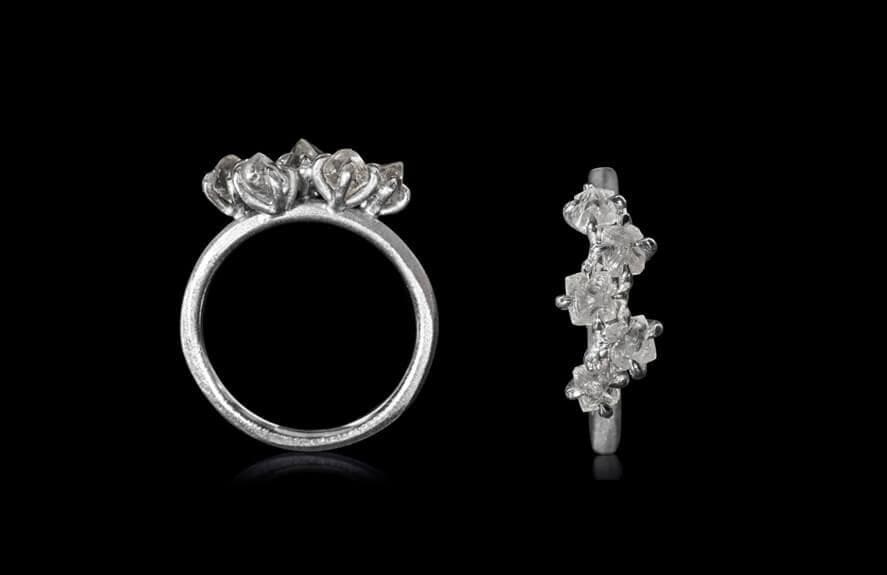 1.58 ct. Natural Whitish Octahedron Rough diamonds in 14K white gold Ring