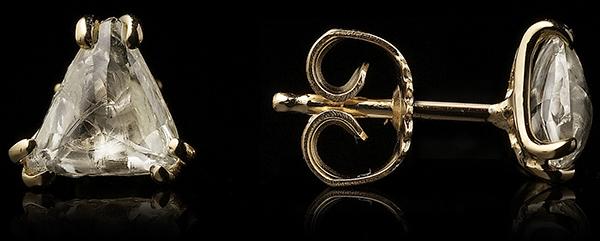 1.61 ct. - Naturlige Rå Diamanter i 14 kt. Guld Øreringe