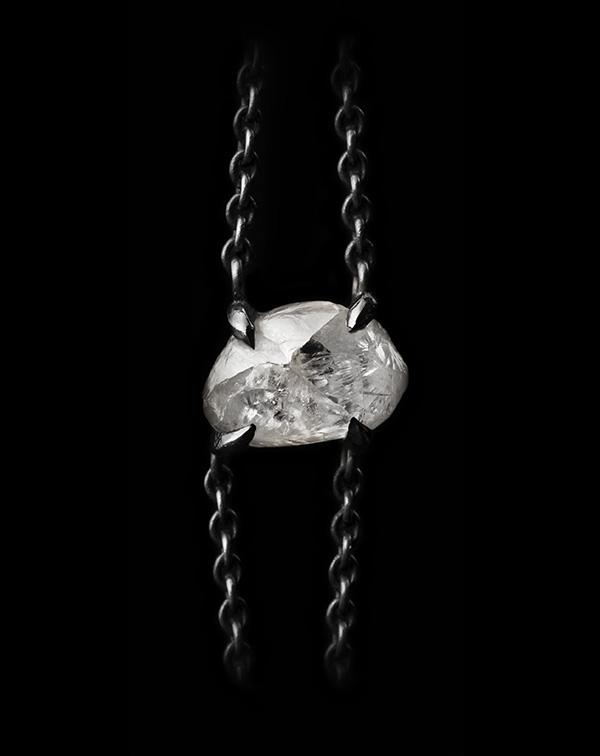 1.90 ct. Natural Rough diamond in 18K black rhodium white gold chain bracelet