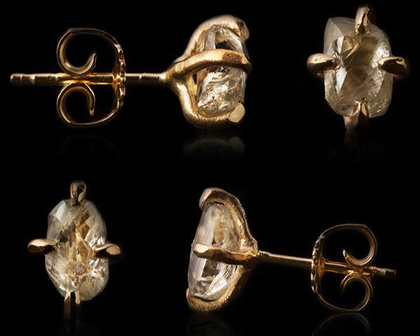 1.92 ct. - Naturlig Gullige Rå Diamanter i 14 kt. Guld Øreringe