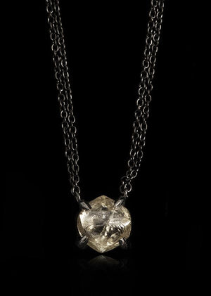 <strong>2.42 ct.</strong> Natural Rough diamond in 18K double black rhodium white gold chain necklace