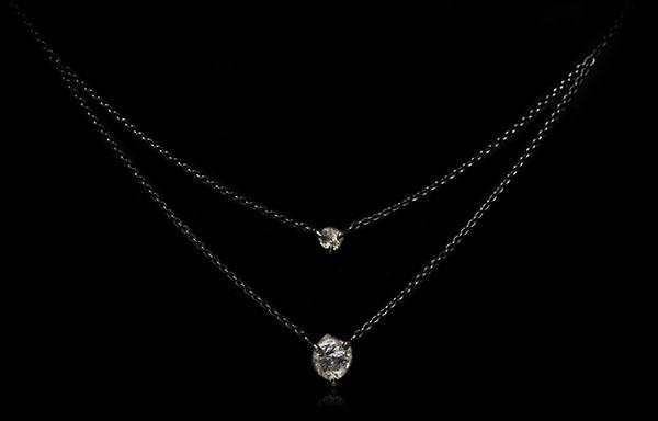 2.48 ct. Natural Rough diamonds in 18K double black rhodium white gold necklaces