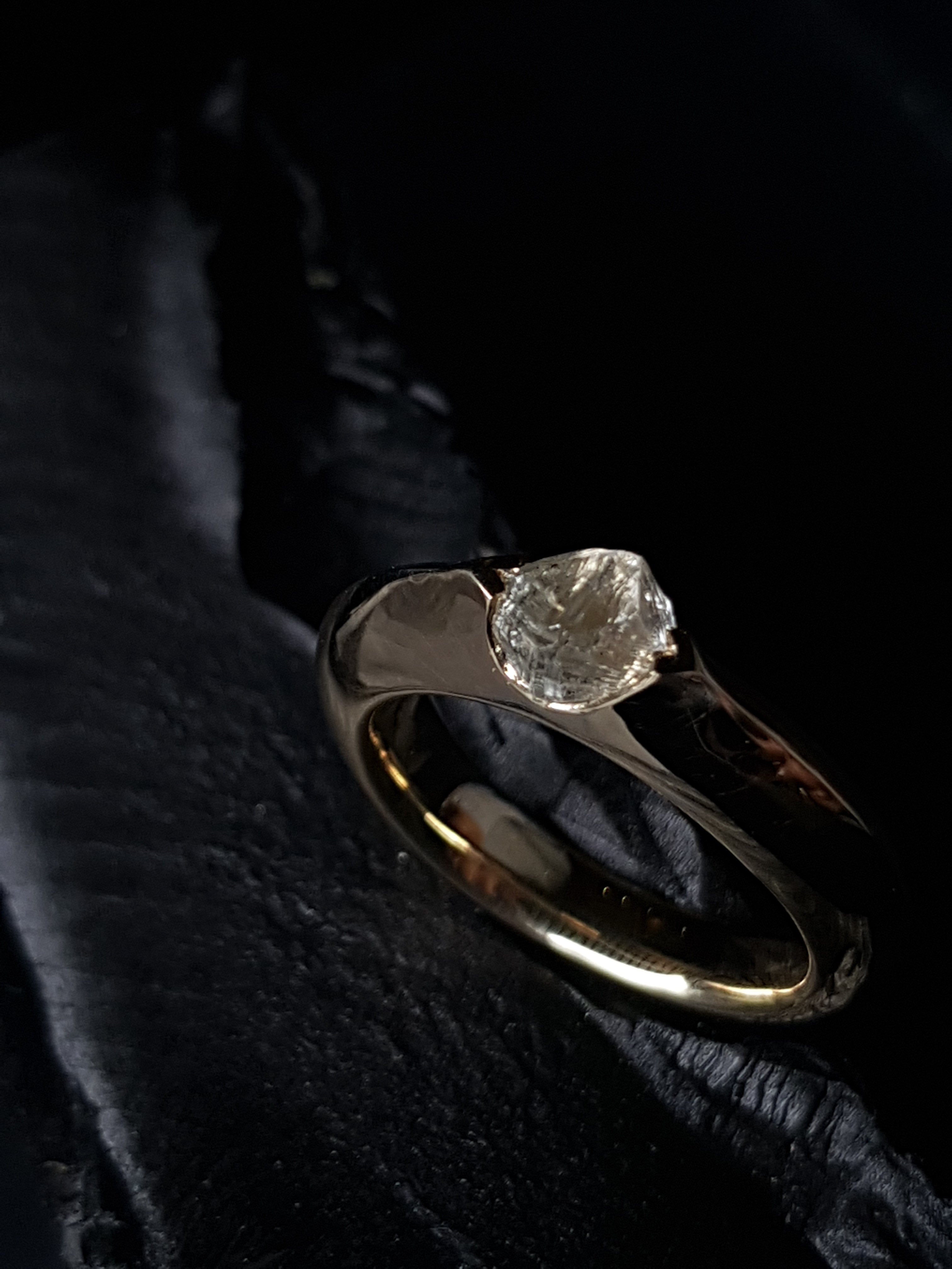 Raw Diamond in Glossy Gold Ring – 1.18 ct.