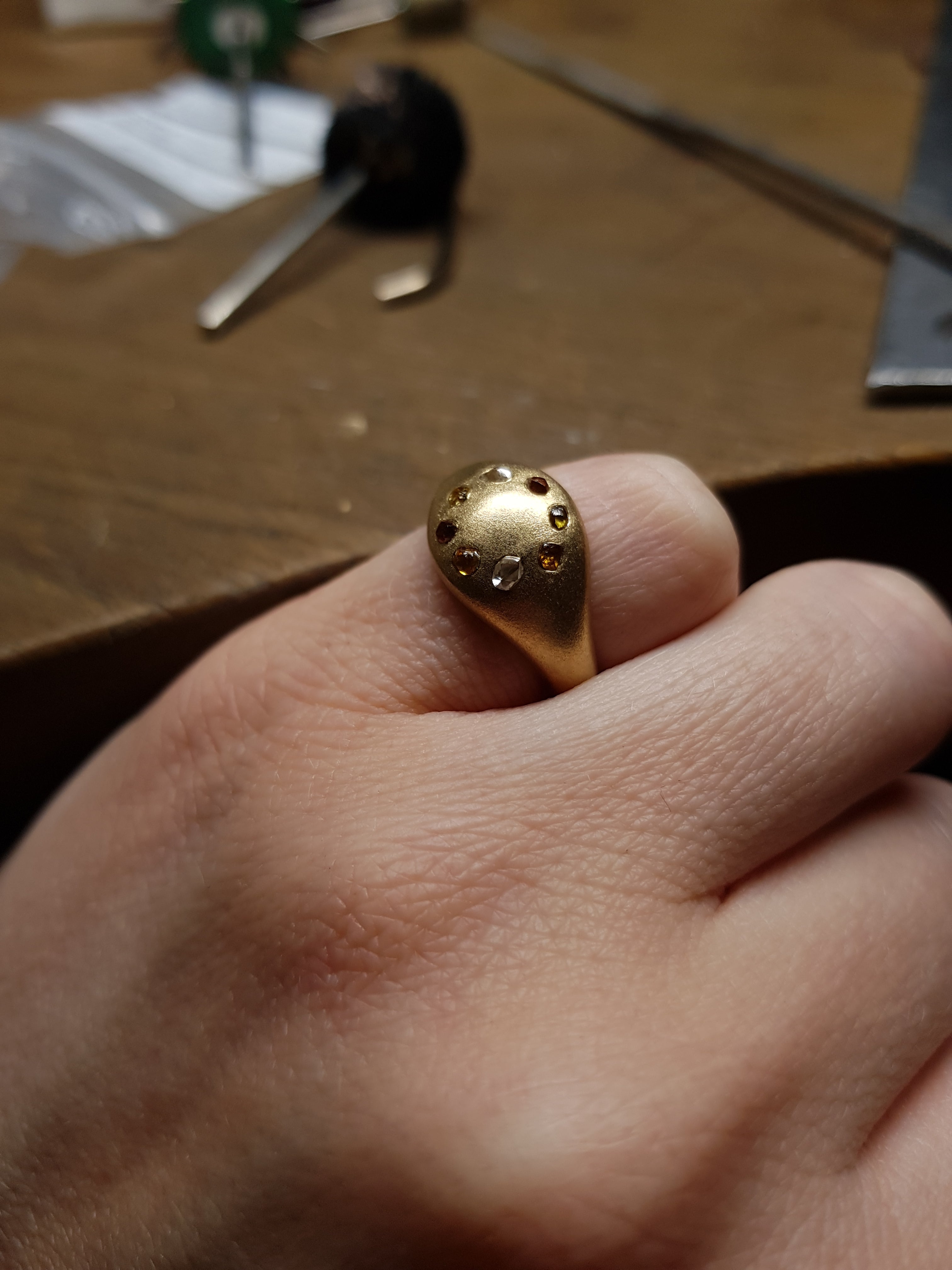 Embedded Raw Diamonds in Gold Ring – 0.42 ct.