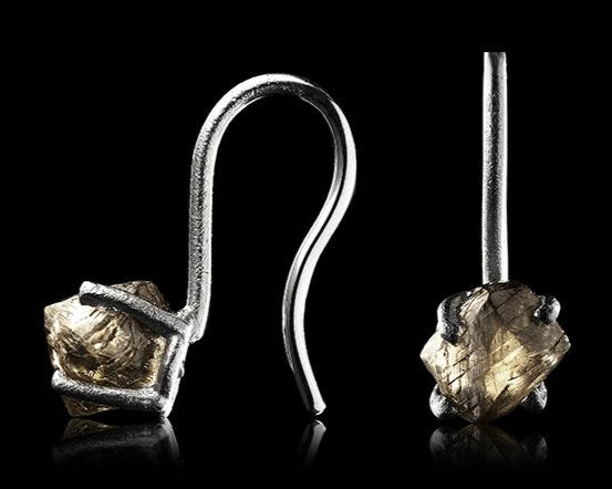 4.02 ct. - Naturlige Rå Diamanter i Øreringe i 14 kt. Hvidguld