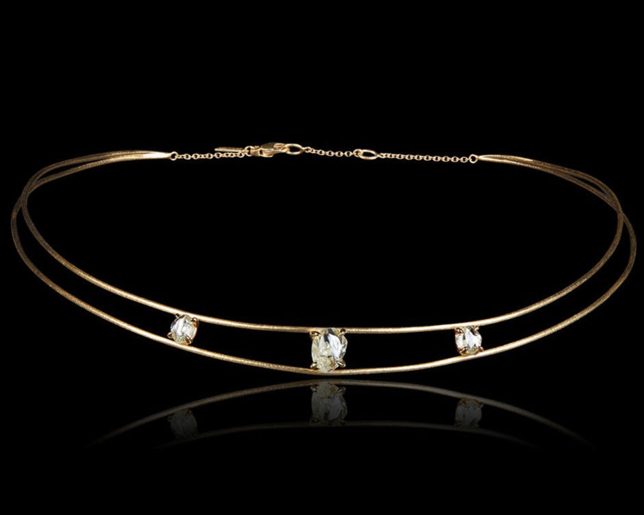 4.23 ct. - Rå Diamanter i Håndlavet Signatur Guld Choker