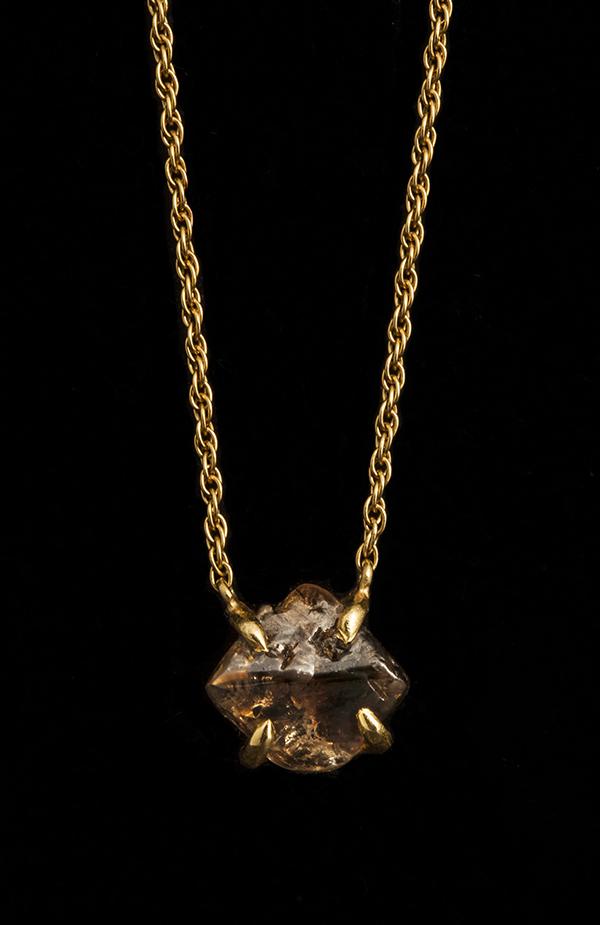 4.41 ct. Natural Brownish Rough diamond in 18K gold necklace
