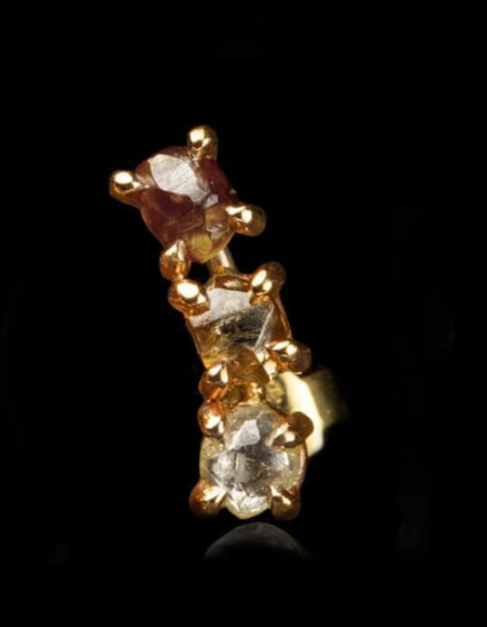 1.13 ct. - Naturlige Gul, Champagne & Intens Orange Rå Diamanter i Håndlavet 14 kt. Guld Crawl Ørering