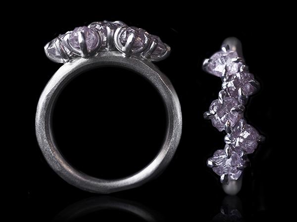 1.97 ct. Natural Light Pink Rough diamonds in 14K white gold ring