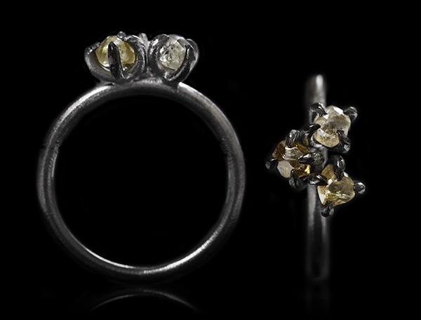 1.04 ct. Natural Rough diamonds in 14K black rhodium white gold ring