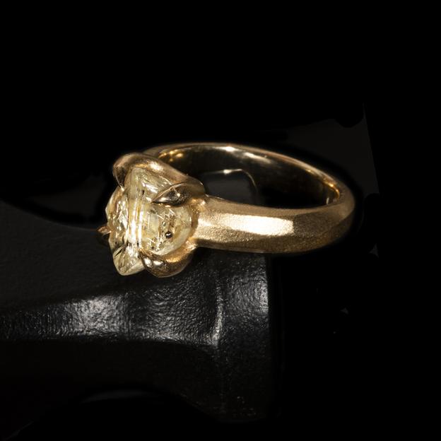 4.94 ct. Natural Yellow Rough diamond in 14K gold ring