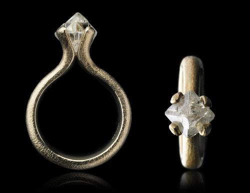 2.97 ct. Natural Octahedron Rough diamond in 14K gold ring
