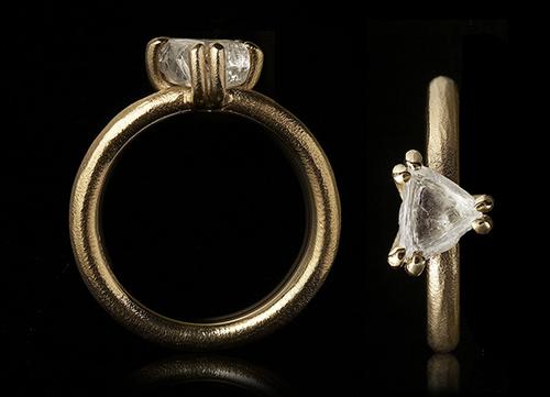 1.87 ct.  Natural Triangle Rough diamond in 14K gold ring