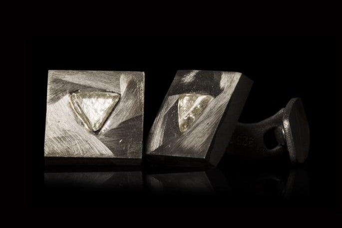 Triangle Rough Diamond Silver Cufflinks - 1.38 ct.