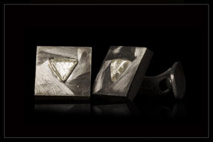 Triangle Rough Diamond Silver Cufflinks - <strong>1.38 ct.</strong>