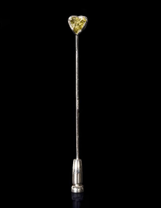 Natural Fancy Green “Heart” Rough Diamond in 18K Handcrafted White Gold Pin - 0.40 ct.